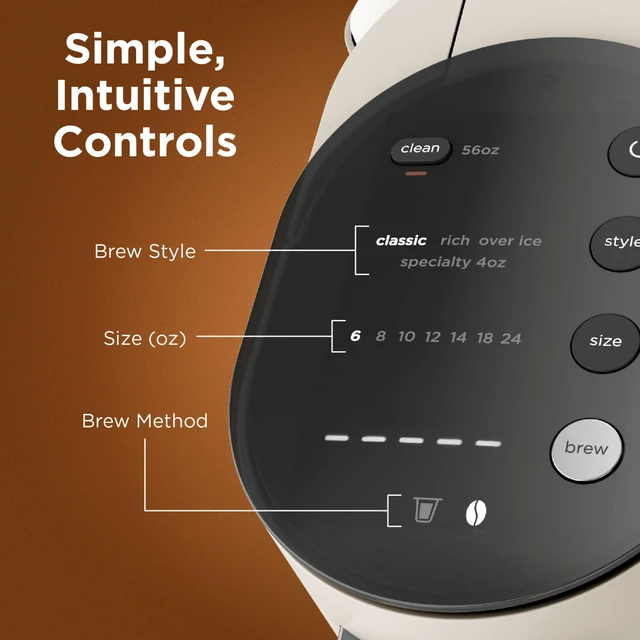Alt view image 4 of 7 - Pod and Grounds Coffee Maker, K-Cup Compatible, Stone, PB051ST | Brews, Compact Design, Built-in Milk Frother, 56 Ounces Reservoir, 6 Ounces Cup to 24 Ounces Mug Sizes