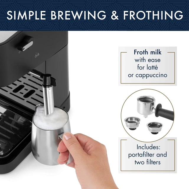 Alt view image 3 of 6 - Stilosa Compact Manual Espresso Machine, Manual Milk Frother | #1 Worldwide Espresso Machine Maker, 15 Bar Pump Pressure, Stainless Steel Boiler, Frother, Compact Design
