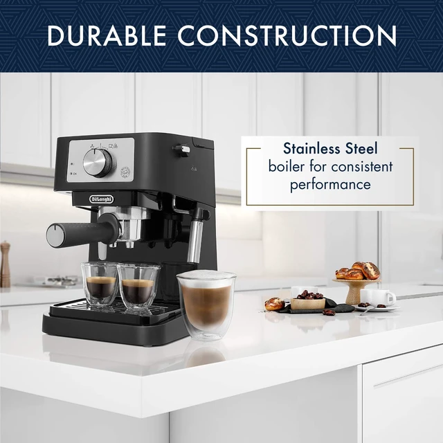 Alt view image 4 of 6 - Stilosa Compact Manual Espresso Machine, Manual Milk Frother | #1 Worldwide Espresso Machine Maker, 15 Bar Pump Pressure, Stainless Steel Boiler, Frother, Compact Design