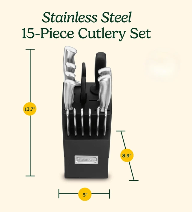 Alt view image 5 of 5 - 15-Piece Stainless Steel Hollow Handle Block Set, C77SS-15PK | Kitchen knife set with high-carbon stainless steel blades, sharpening steel, household shears & wooden block, C77SS-15PK