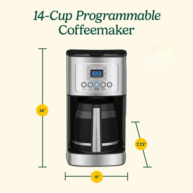 Alt view image 6 of 6 - Coffee Maker, Programmable, 14-Cup Glass Carafe, DCC-3200 | Stainless steel PerfecTemp coffee machine with 1-4 cup settings, strength control, auto-off, reusable gold tone filter