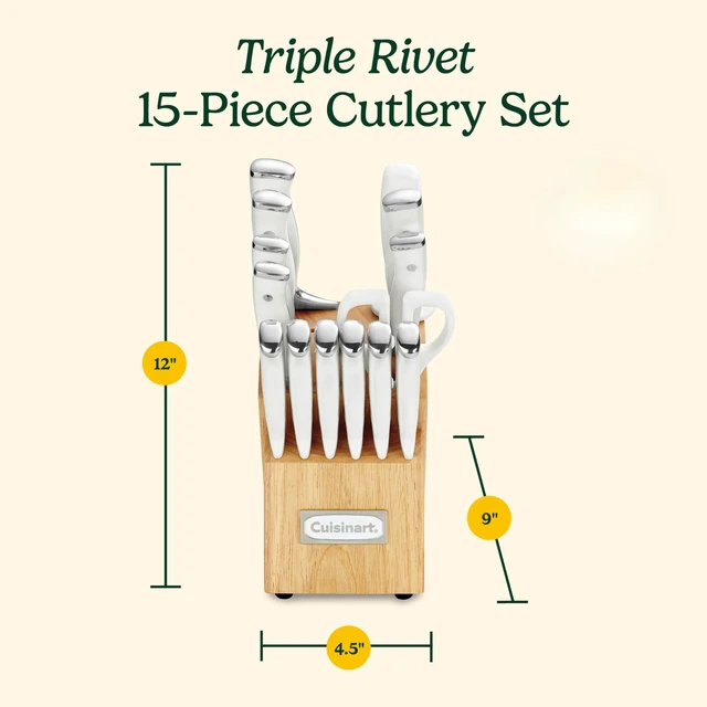 Alt view image 6 of 6 - 15-Piece Knife Set with Block, High Carbon Stainless Steel, Forged Triple Rivet, White, C77WTR-15P
