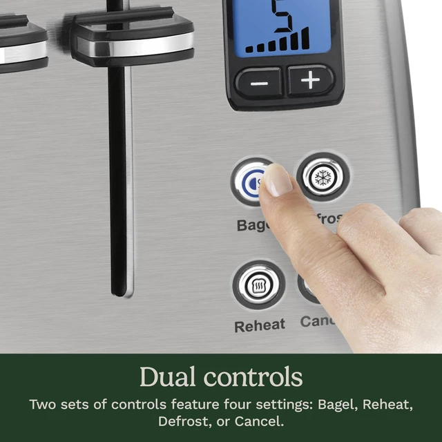 Alt view image 4 of 7 - 4 Slice Countdown Motorized Toaster, Compact Design with Extra-Wide Slots for Toasting, Defrost & Reheat Functions, CPT-435P1, Stainless Steel