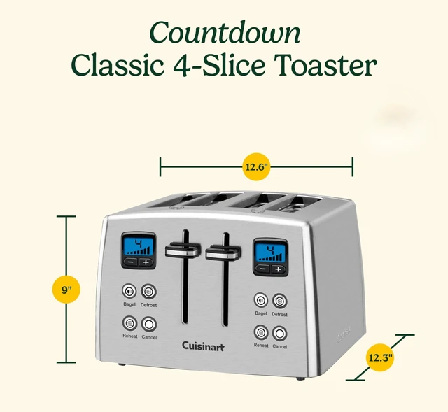 Alt view image 7 of 7 - 4 Slice Countdown Motorized Toaster, Compact Design with Extra-Wide Slots for Toasting, Defrost & Reheat Functions, CPT-435P1, Stainless Steel