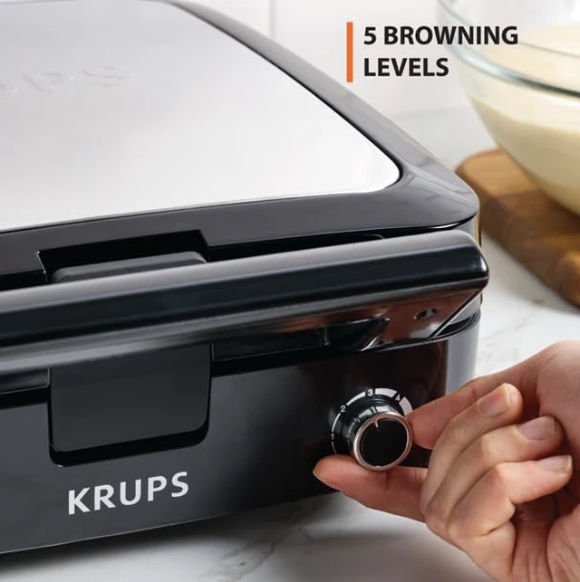 Alt view image 2 of 6 - 4-Slice Belgian Waffle Maker: Stainless Steel, 5 Browning Levels, Audible Ready Beep, Removable Plates, 1200W, Silver/Black, Large Waffle Maker Family Size, Great for Family Breakfasts