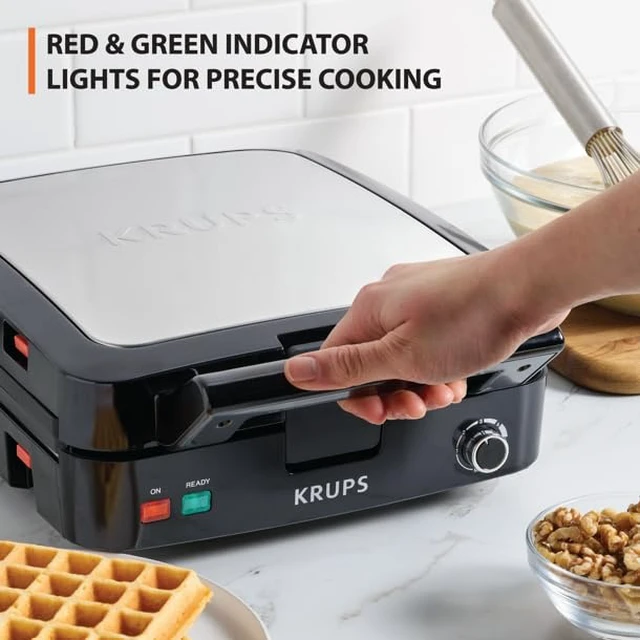 Alt view image 6 of 6 - 4-Slice Belgian Waffle Maker: Stainless Steel, 5 Browning Levels, Audible Ready Beep, Removable Plates, 1200W, Silver/Black, Large Waffle Maker Family Size, Great for Family Breakfasts