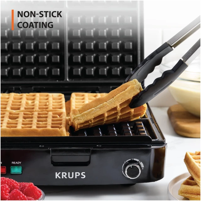 Alt view image 3 of 6 - 4-Slice Belgian Waffle Maker: Stainless Steel, 5 Browning Levels, Audible Ready Beep, Removable Plates, 1200W, Silver/Black, Large Waffle Maker Family Size, Great for Family Breakfasts
