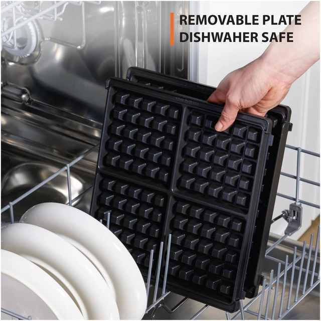 Alt view image 4 of 6 - 4-Slice Belgian Waffle Maker: Stainless Steel, 5 Browning Levels, Audible Ready Beep, Removable Plates, 1200W, Silver/Black, Large Waffle Maker Family Size, Great for Family Breakfasts
