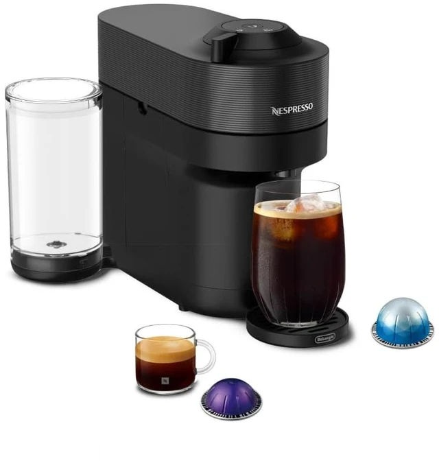 Main image of Vertuo Pop+ Coffee and Espresso Machine by De'Longhi, Black | Black coffee machine with compact design, 25 fl. oz. side tank, 30 second heat-up and one touch brewing