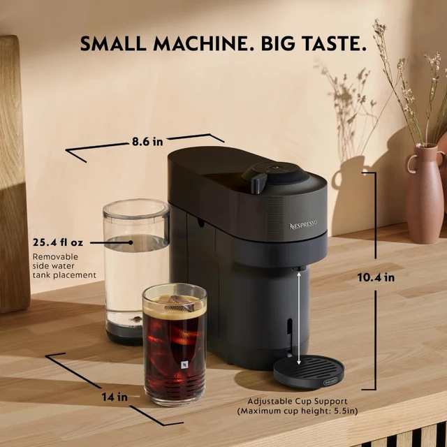 Alt view image 7 of 7 - Vertuo Pop+ Coffee and Espresso Machine by De'Longhi, Black | Black coffee machine with compact design, 25 fl. oz. side tank, 30 second heat-up and one touch brewing