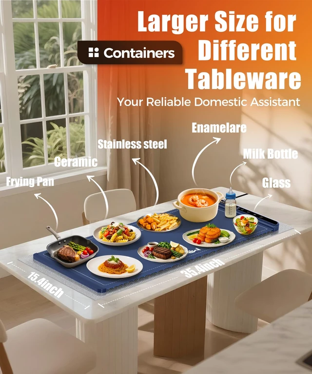 Alt view image 4 of 7 - Warming Mat for Food, 36x15 Inch, Dark Blue, Fast Heat, Child Lock | Includes heat-resistant pad. Perfect for chafing dishes, buffet & parties. Easy to clean & store. 6 settings, timer & lock.