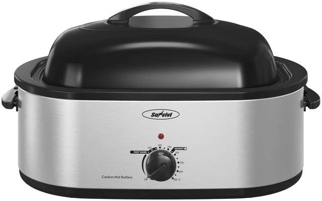 Main image of 24lb 20-Quart Roaster Oven, Electric Roaster Oven with Self-Basting Lid, Turkey Roaster with Unique Defrost/Warm Function, Large Roaster with Removable Pan & Rack, Stainless Steel, Silver