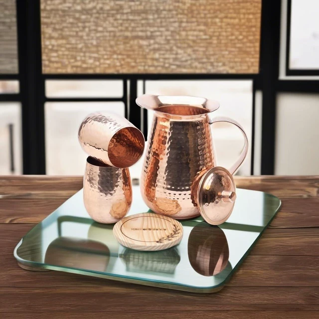 Alt view image 3 of 6 - Pure Copper Pitcher Set 70 oz with 2 Tumblers Large Ayurvedic Vessel, Durable, Eco-Friendly & Premium Quality Finish
