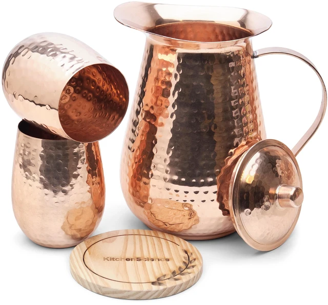 Main image of Pure Copper Pitcher Set 70 oz with 2 Tumblers Large Ayurvedic Vessel, Durable, Eco-Friendly & Premium Quality Finish