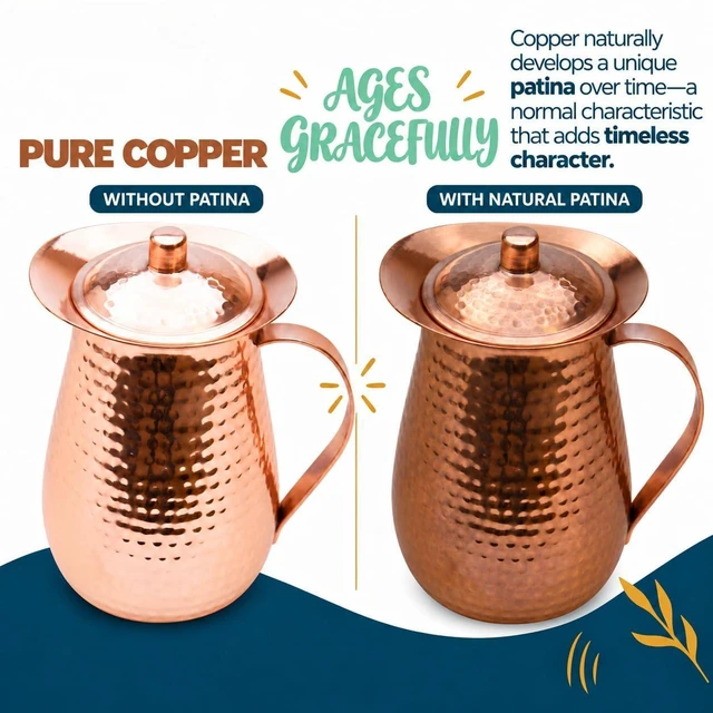 Alt view image 6 of 6 - Pure Copper Pitcher Set 70 oz with 2 Tumblers Large Ayurvedic Vessel, Durable, Eco-Friendly & Premium Quality Finish