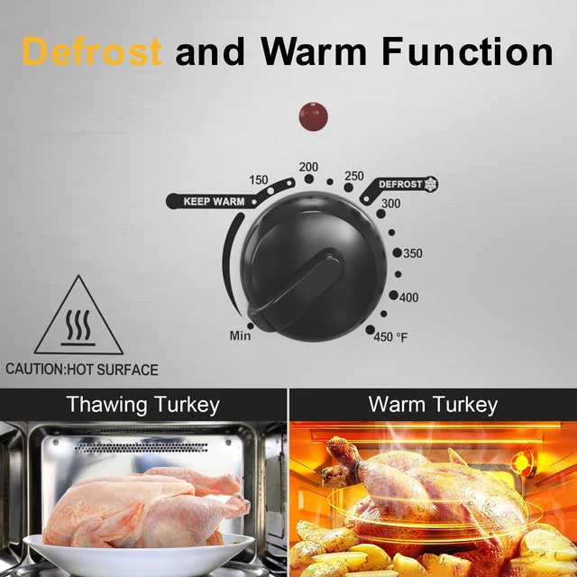Alt view image 5 of 7 - 24lb 20-Quart Roaster Oven, Electric Roaster Oven with Self-Basting Lid, Turkey Roaster with Unique Defrost/Warm Function, Large Roaster with Removable Pan & Rack, Stainless Steel, Silver
