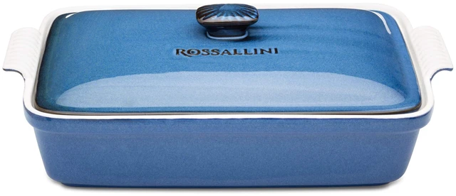 Main image of Stoneware Casserole Dish with Lid, 4.23 Quart, Reactive Blue | 13 x 9 in, Rectangular baking dish, Covered bakeware for lasagna, Glazed interior, Oven-to-table serving, Dishwasher safe