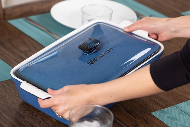 Alt view image 4 of 6 - Stoneware Casserole Dish with Lid, 4.23 Quart, Reactive Blue | 13 x 9 in, Rectangular baking dish, Covered bakeware for lasagna, Glazed interior, Oven-to-table serving, Dishwasher safe