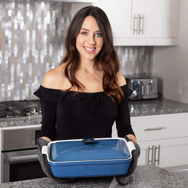 Alt view image 3 of 6 - Stoneware Casserole Dish with Lid, 4.23 Quart, Reactive Blue | 13 x 9 in, Rectangular baking dish, Covered bakeware for lasagna, Glazed interior, Oven-to-table serving, Dishwasher safe