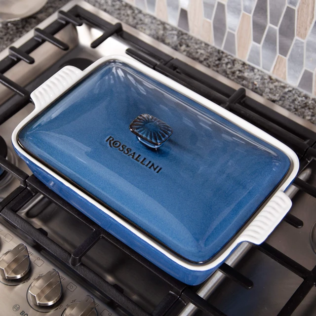 Alt view image 6 of 6 - Stoneware Casserole Dish with Lid, 4.23 Quart, Reactive Blue | 13 x 9 in, Rectangular baking dish, Covered bakeware for lasagna, Glazed interior, Oven-to-table serving, Dishwasher safe