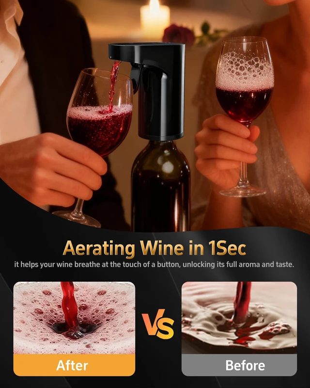 Alt view image 2 of 6 - 5 in 1 Wine Aerator Whiskey Dispenser,Liquor Decanter, Alcohol Pourer-Black | Ideal Gift for Holidays & Birthdays | 1-Second Aeration | Easy Tap-to-Pour | 1-999ml Precision | USB-C Rechargeable |Smart