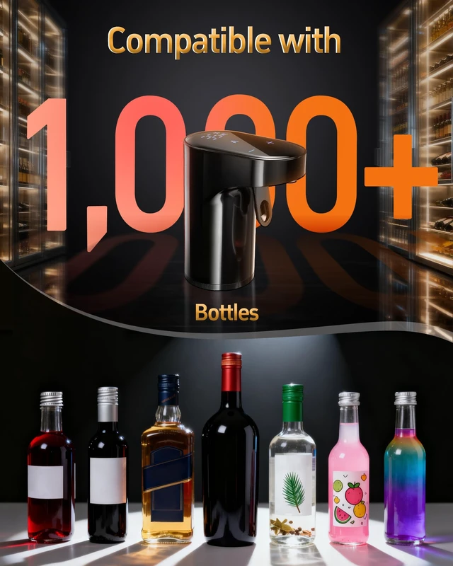 Alt view image 4 of 6 - 5 in 1 Wine Aerator Whiskey Dispenser,Liquor Decanter, Alcohol Pourer-Black | Ideal Gift for Holidays & Birthdays | 1-Second Aeration | Easy Tap-to-Pour | 1-999ml Precision | USB-C Rechargeable |Smart