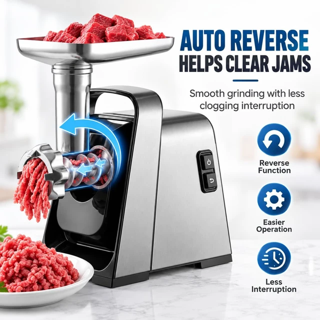 Alt view image 3 of 7 - Electric Meat Grinder, 3000W Max Heavy Duty Meat Grinder Machine | Auto Reverse Meat Mincer for Homemade Burgers, Sausages & Family Meals, Built-in Storage for Home Kitchen Use