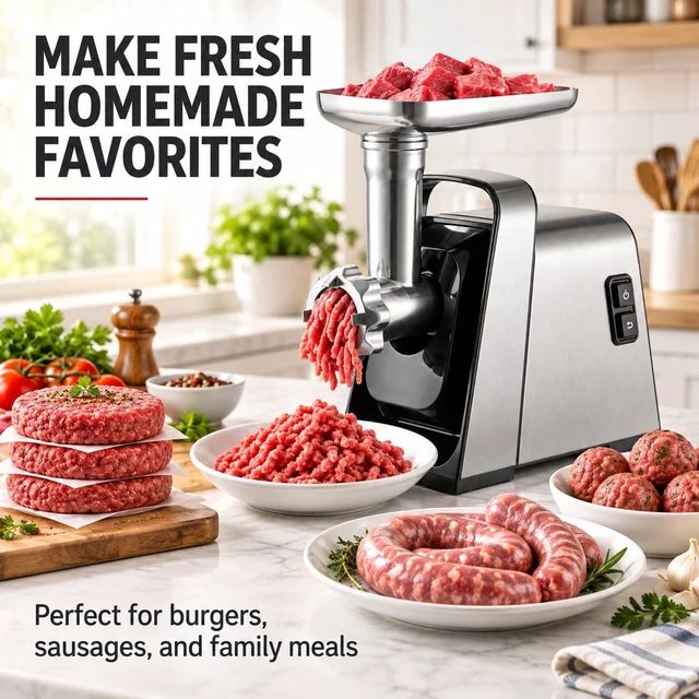 Alt view image 4 of 7 - Electric Meat Grinder, 3000W Max Heavy Duty Meat Grinder Machine | Auto Reverse Meat Mincer for Homemade Burgers, Sausages & Family Meals, Built-in Storage for Home Kitchen Use