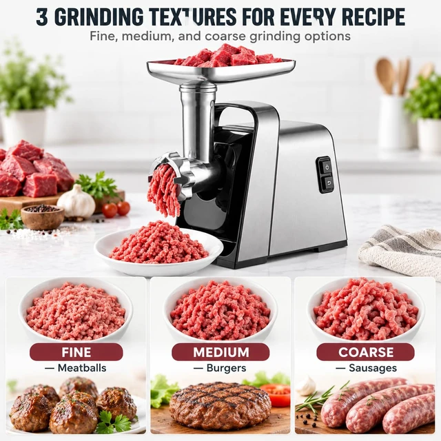 Alt view image 5 of 7 - Electric Meat Grinder, 3000W Max Heavy Duty Meat Grinder Machine | Auto Reverse Meat Mincer for Homemade Burgers, Sausages & Family Meals, Built-in Storage for Home Kitchen Use