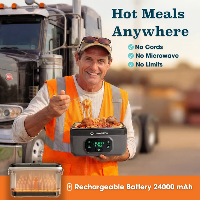 Alt view image 2 of 7 - Heated Lunch Box Cordless XL 6.8 Cups Electric Lunch Box Battery Powered, Portable Food Warmer for Travel & Work, Rechargeable Lonchera Eléctrica Portátil para Calentar Almuerzo