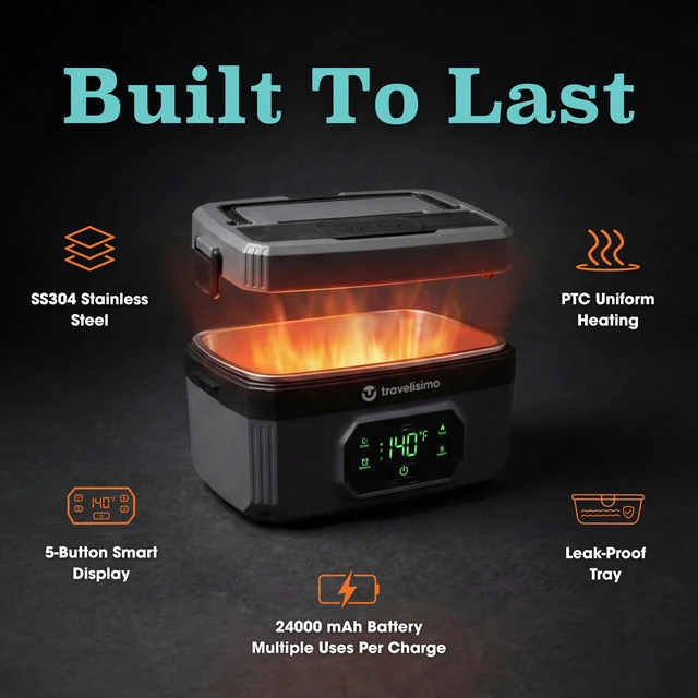 Alt view image 3 of 7 - Heated Lunch Box Cordless XL 6.8 Cups Electric Lunch Box Battery Powered, Portable Food Warmer for Travel & Work, Rechargeable Lonchera Eléctrica Portátil para Calentar Almuerzo