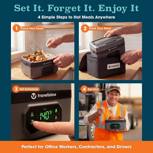 Alt view image 5 of 7 - Heated Lunch Box Cordless XL 6.8 Cups Electric Lunch Box Battery Powered, Portable Food Warmer for Travel & Work, Rechargeable Lonchera Eléctrica Portátil para Calentar Almuerzo