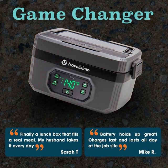 Alt view image 6 of 7 - Heated Lunch Box Cordless XL 6.8 Cups Electric Lunch Box Battery Powered, Portable Food Warmer for Travel & Work, Rechargeable Lonchera Eléctrica Portátil para Calentar Almuerzo
