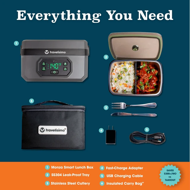 Alt view image 7 of 7 - Heated Lunch Box Cordless XL 6.8 Cups Electric Lunch Box Battery Powered, Portable Food Warmer for Travel & Work, Rechargeable Lonchera Eléctrica Portátil para Calentar Almuerzo