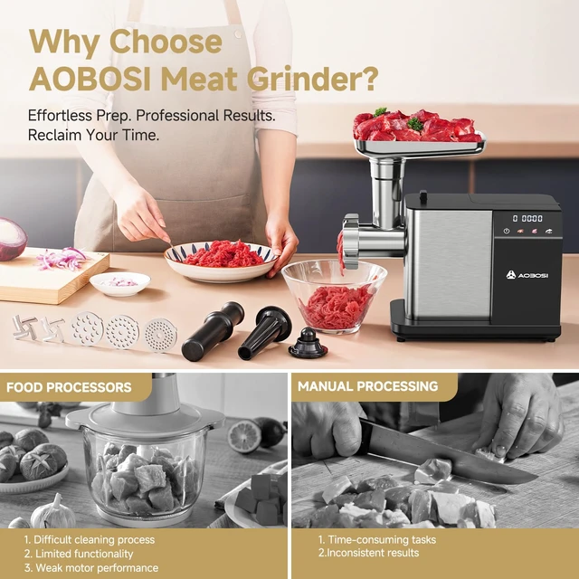 Alt view image 6 of 7 - Electric Meat Grinder w/ 3 Speed Touch Screen Control, 3000W Max | Built-in Storage, 4lbs/min, 3-in-1 for Sausage, Burger & Raw Pet Food for Home Kitchen, LFGB Approved, Easy Cleanup