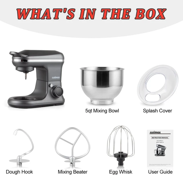 Alt view image 6 of 7 - Stand Mixer, Electric Food Mixer with Digital Switch Control, 650W | Adjustable 8-Speed & Timer, Tilt-Head Kitchen Mixer with 5-Quart Bowl, Dough Hook, Beater, Whisk and Splash Guard