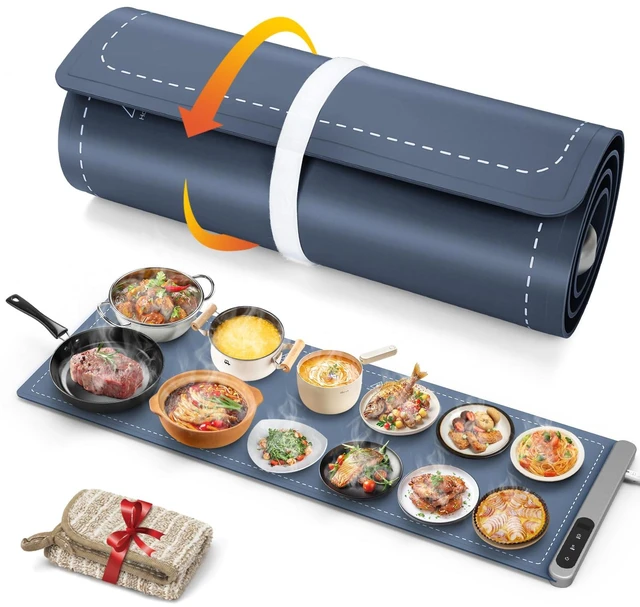 Main image of Extra Long Warming Mat for Food, Rapid and Full Surface Heating Navy | With Heat Resistant Pad, 7 Temp Levels, 6H Timer, Portable Silicone Electric Food Heating Mat for Countertop Buffet Party