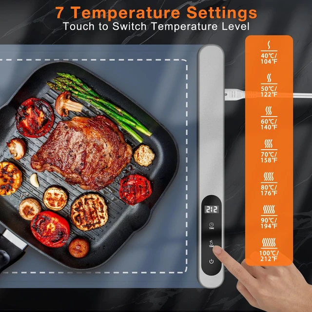 Alt view image 3 of 6 - Extra Long Warming Mat for Food, Rapid and Full Surface Heating Navy | With Heat Resistant Pad, 7 Temp Levels, 6H Timer, Portable Silicone Electric Food Heating Mat for Countertop Buffet Party
