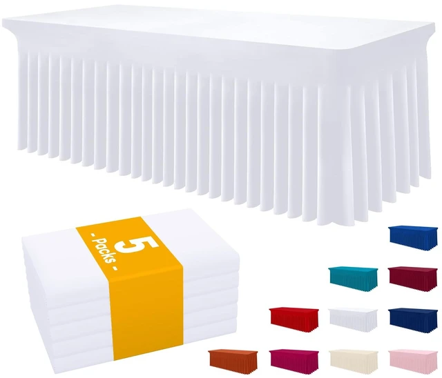 Main image of 5 Pack Spandex Elastic Fitted Table Cloth Skirt for 6FT Table | Stretch Washable Table Cloth, Banquet Table Cover for Wedding, Party, Indoor & Trade Shows, (White, 72Lx30Wx30H)