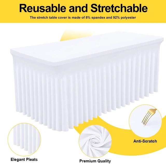 Alt view image 2 of 7 - 5 Pack Spandex Elastic Fitted Table Cloth Skirt for 6FT Table | Stretch Washable Table Cloth, Banquet Table Cover for Wedding, Party, Indoor & Trade Shows, (White, 72Lx30Wx30H)