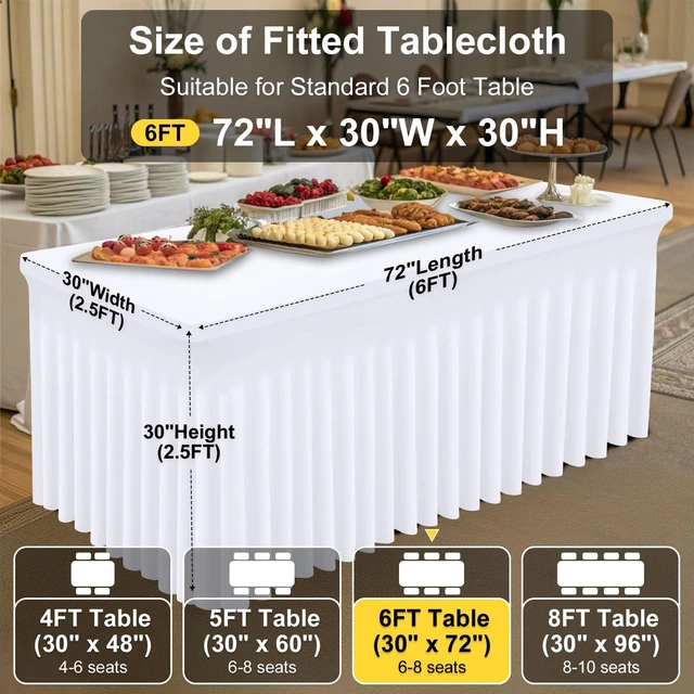 Alt view image 5 of 7 - 5 Pack Spandex Elastic Fitted Table Cloth Skirt for 6FT Table | Stretch Washable Table Cloth, Banquet Table Cover for Wedding, Party, Indoor & Trade Shows, (White, 72Lx30Wx30H)