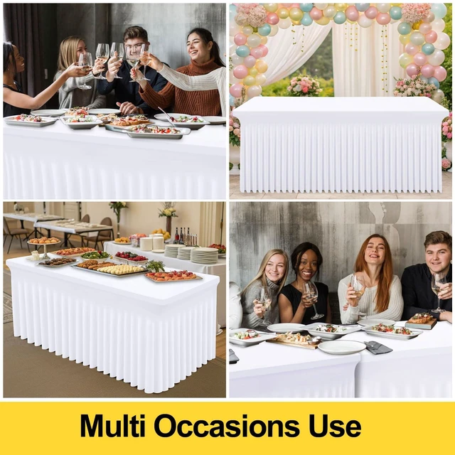 Alt view image 7 of 7 - 5 Pack Spandex Elastic Fitted Table Cloth Skirt for 6FT Table | Stretch Washable Table Cloth, Banquet Table Cover for Wedding, Party, Indoor & Trade Shows, (White, 72Lx30Wx30H)