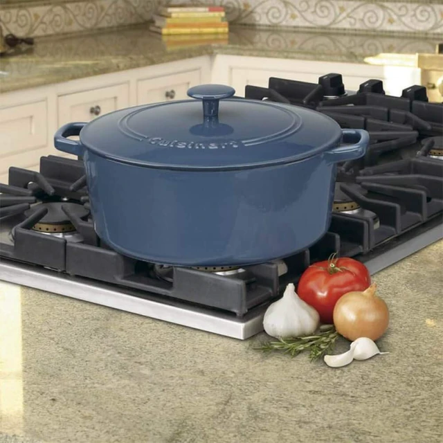 Alt view image 3 of 4 - Chef's Classic Enameled Cast Iron Dutch Oven with Lid, Porcelain Enameled Interior, Oven Safe, Induction Compatible, 7-Quart, Round, Provencial Blue