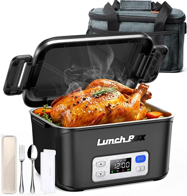 Main image of Cordless Electric Lunch Box for Men, 1.5L 27000mAh Rechargeable, Black | Cordless Heating, 27000mAh Battery, 1.5L Stainless Steel Container, Scheduled Heating, Auto Memory, 220°F, Leak-Proof