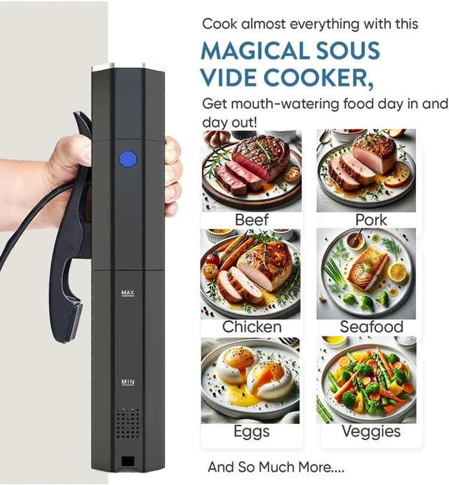 Alt view image 2 of 7 - Sous Vide Cooker Kit, 1000W Sous Vide Machine, 20 Bags & Pump | Sous Vide Cooker