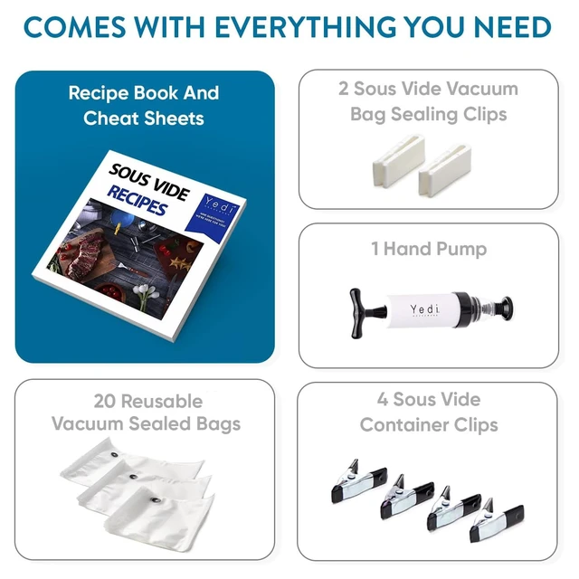 Alt view image 3 of 7 - Sous Vide Cooker Kit, 1000W Sous Vide Machine, 20 Bags & Pump | Sous Vide Cooker