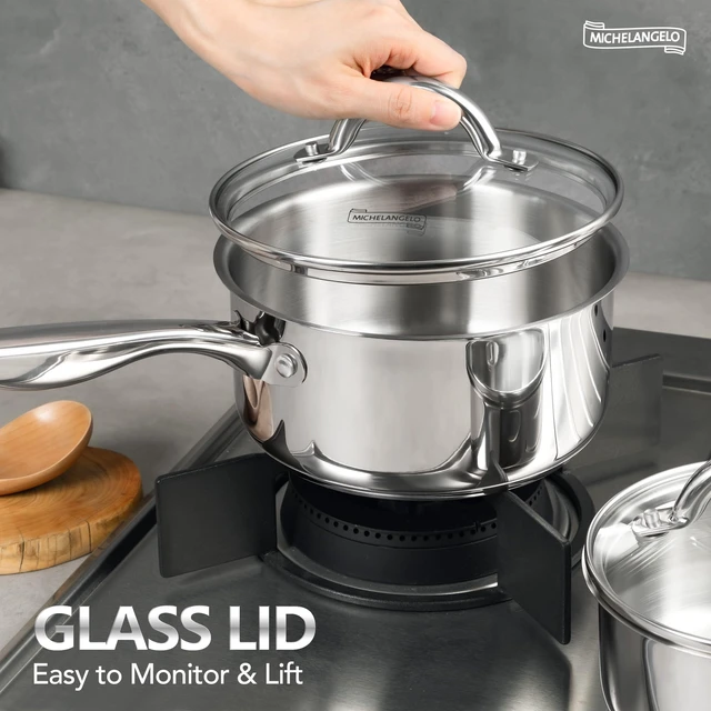 Alt view image 2 of 7 - Saucepan Set 6pc, Triply Stainless Steel Sauce Pan with Lids 1QT & 2QT &3QT, Kitchen Cooking Pot for Home Use, Dishwasher Safe & Induction Compatible