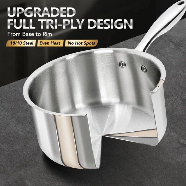 Alt view image 3 of 7 - Saucepan Set 6pc, Triply Stainless Steel Sauce Pan with Lids 1QT & 2QT &3QT, Kitchen Cooking Pot for Home Use, Dishwasher Safe & Induction Compatible