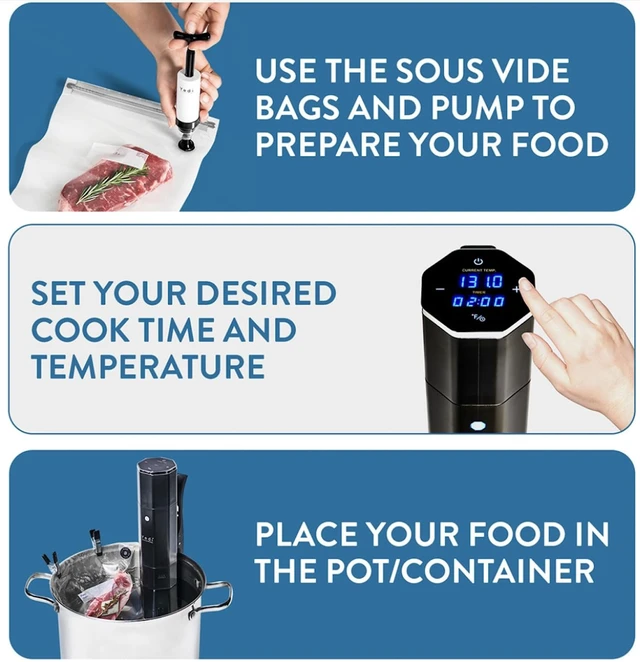 Alt view image 4 of 7 - Sous Vide Cooker Kit, 1000W Sous Vide Machine, 20 Bags & Pump | Sous Vide Cooker