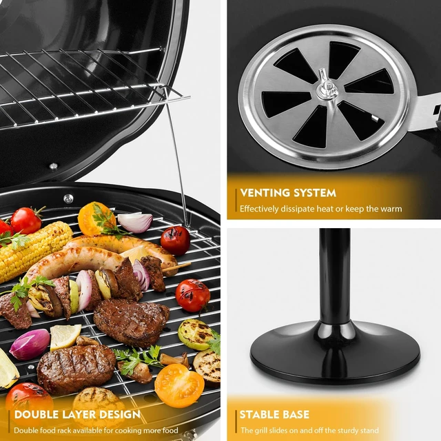 Alt view image 2 of 6 - Electric Grill, Indoor/Outdoor Electric BBQ Grill, 1600W Portable Removable Stand Grill with Adjustable Heat & Drip Tray, Double Layer Design for Party, Patio & Backyard (Black)
